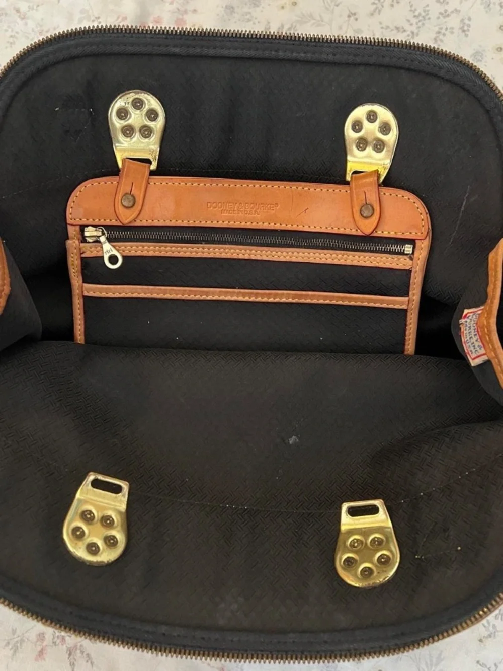 Vintage Dooney & Bourke Cabriolet Round Satchel Bag Leather Canvas Made in USA
